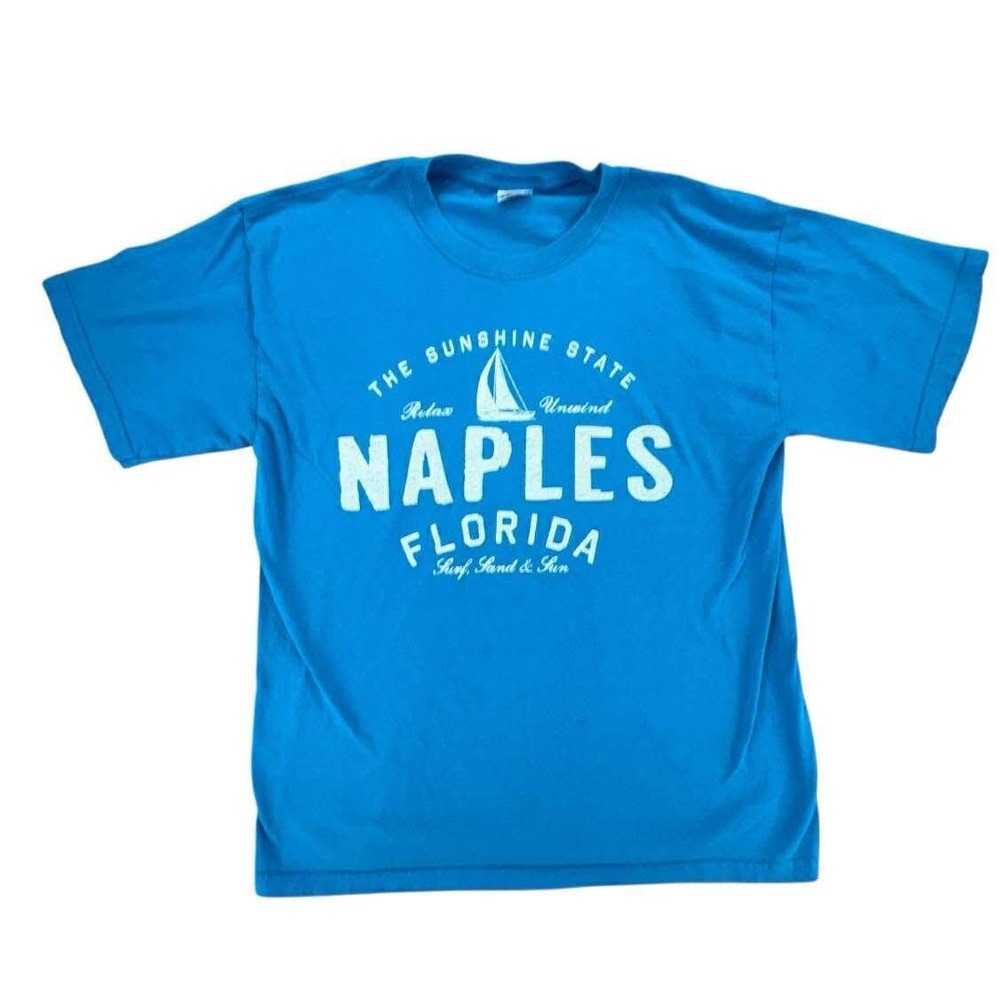 Naples Florida T Shirt The‎ Sunshine Y2K State Sailboat Graphic Blue Gildan L